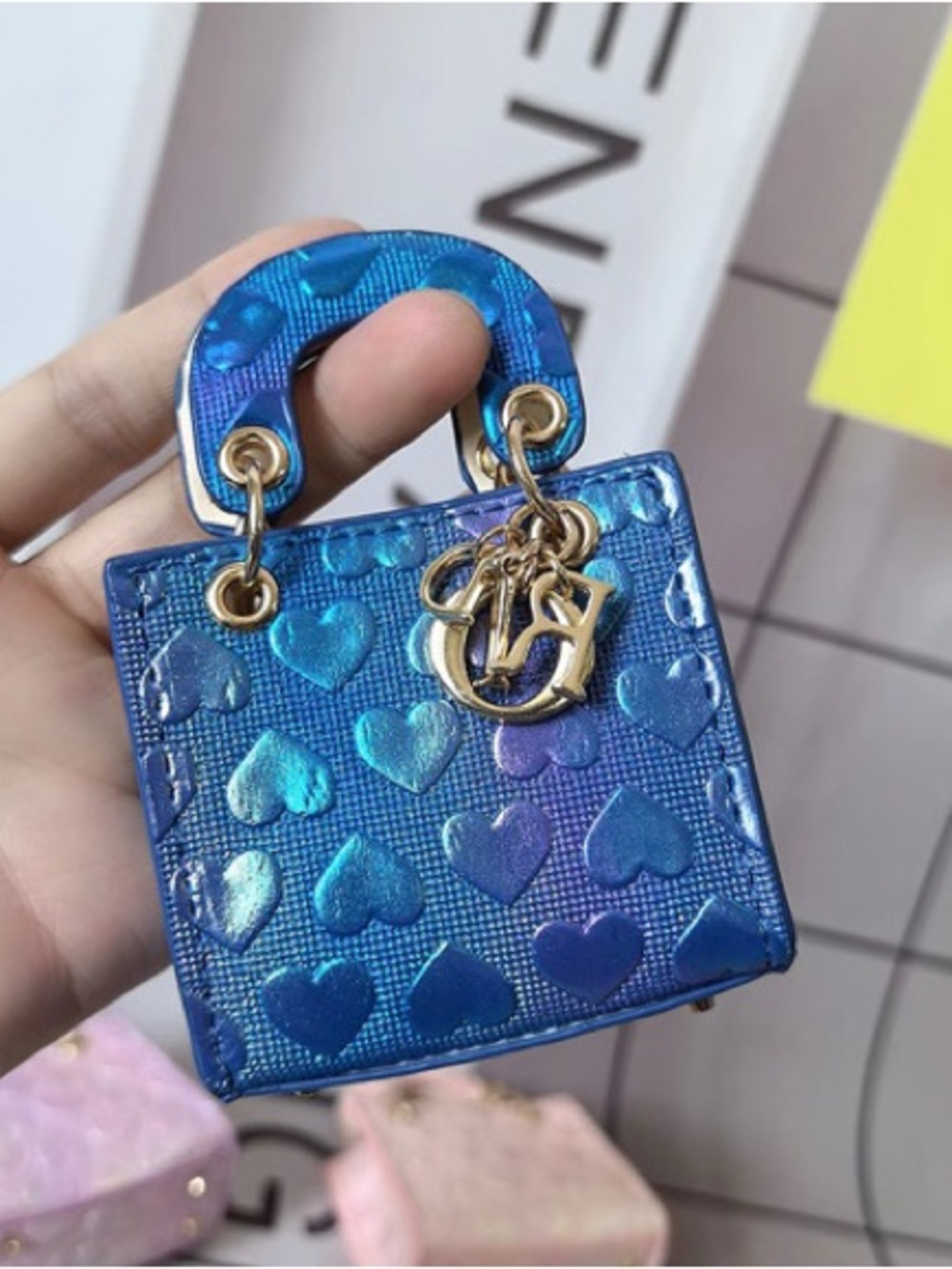 Heart Embossed Iridescent Micro Mini Bag for cards, AirPods, lipstick- Bag Charm